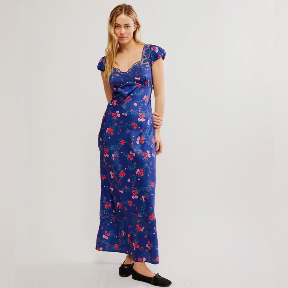 Free People Women's Butterfly Babe Midi Dress Navy Combo